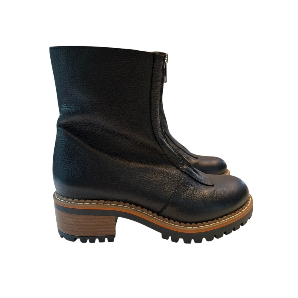 Bertuchi Spain Front Zip Boots Women 39 Black Excellent Pebbled Lug Sole Spain